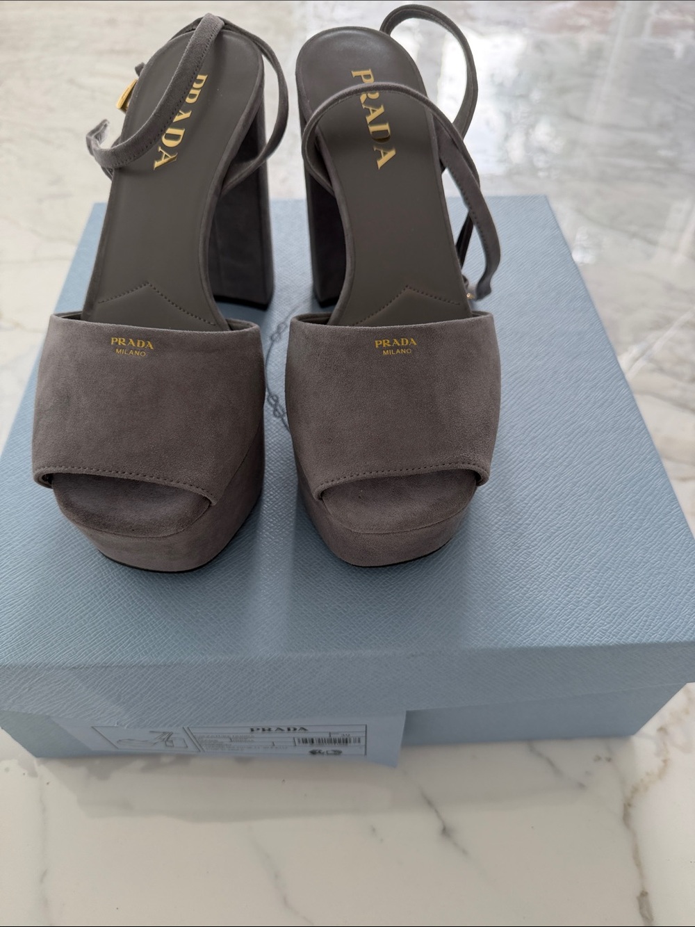 Prada Taupe Gray Suede Platform Slingback Sandals size 39